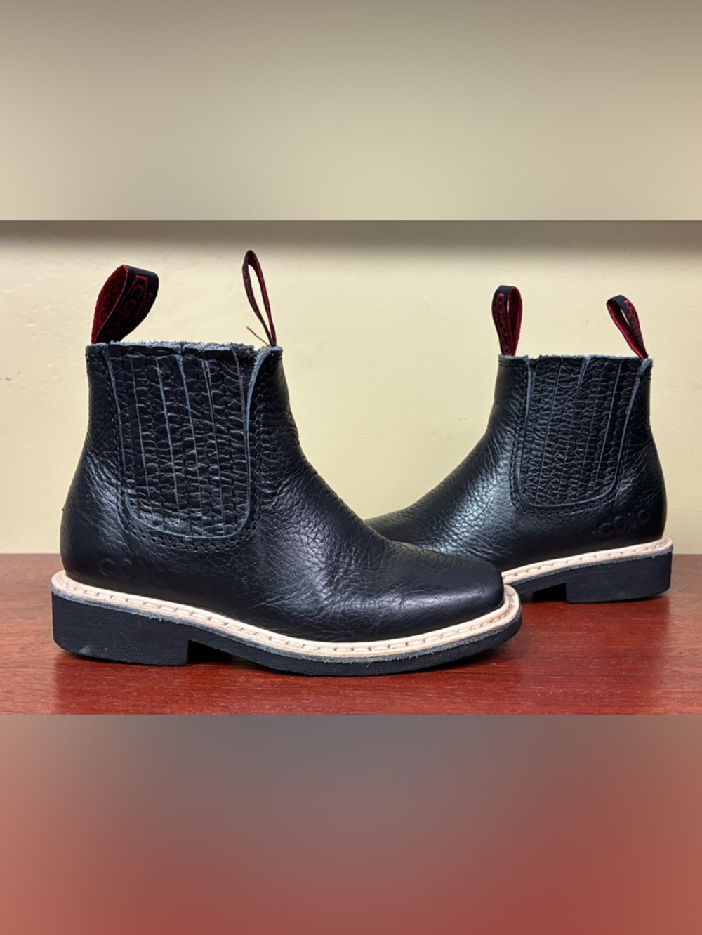 COBO Kids Cowboy Boots Black Leather Square Toe Western Boots Youth